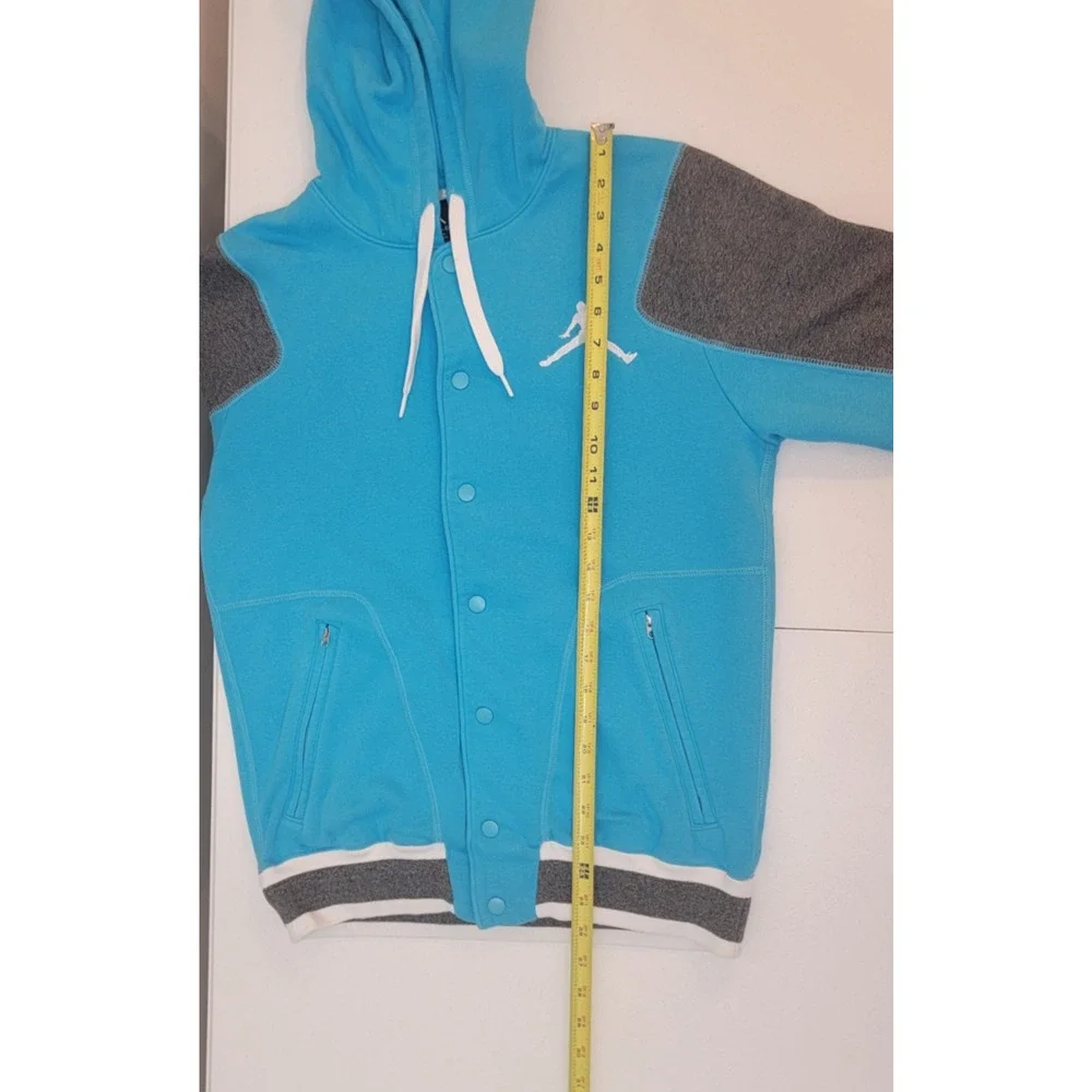 Jordan Jumpman Varsity Bomber Mens Hoodie Jacket Small Teal Blue Grey Snap Front